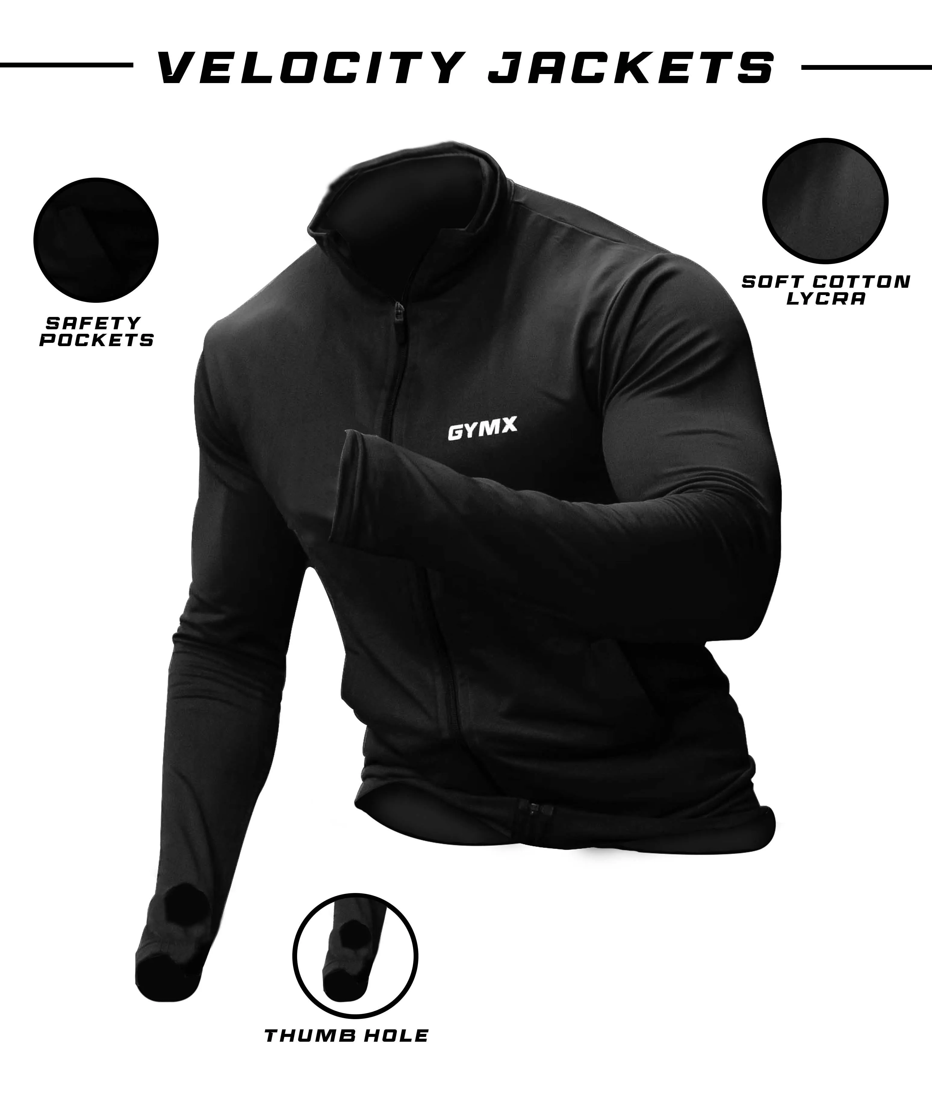 Velocity GymX Thumbhole Jackets: Jet Black