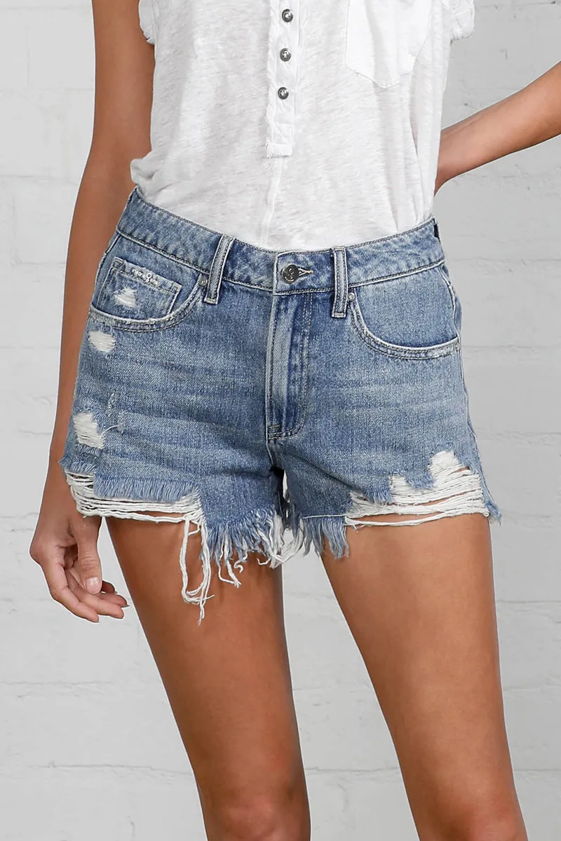 Vicky High Rise Destroyed denim shorts